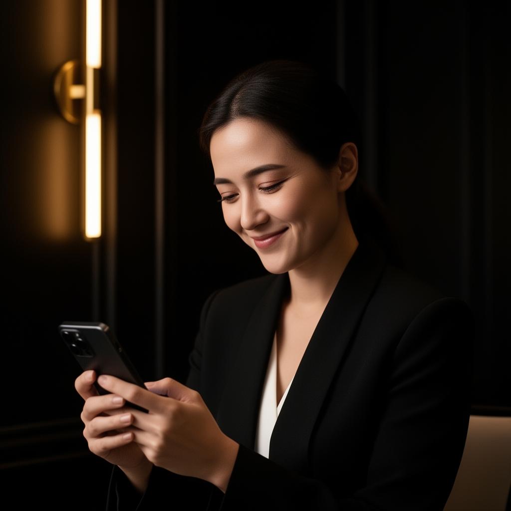 Confident person checking phone after credit approval